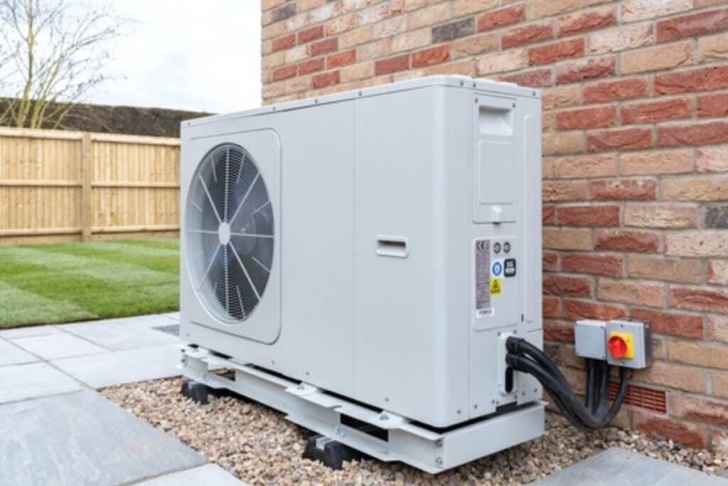 Air source heat pump installed on a property